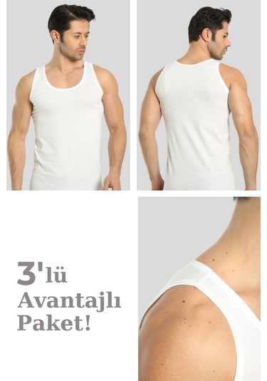 Erkek Beyaz Pamuklu Omuzu Lok Dikişli Atlet 3'lü Paket Beyaz