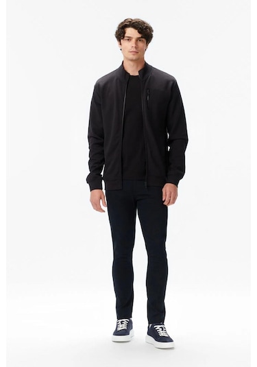 Nautica Erkek Siyah Classic Fit Fermuarlı Sweatshirt-11437 Siyah