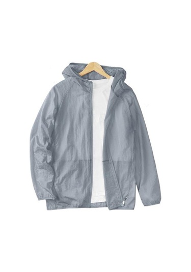 Gümüş Gri Gevşek Yaz Spor Ceket Hafif Hırka Güneş Koruma Ceket Erkek Giyim Güneşe Dayanıklı Gümüş