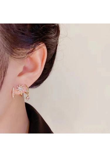 Wezone Küçük Tasarım Zirkonlu Sekiz Yıldızlı Moda Küpeler - Elegan Kadınlar İçin Dayanıklı Ve Şık Takı Diğer