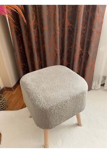 Kare Kesim Ahşap Ayaklı Teddy Kumaş Dekoratif Gri Renk Puf