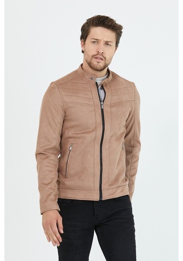 Erkek Vizyon Dar Kesim Süet Ceket Mont- Vizon