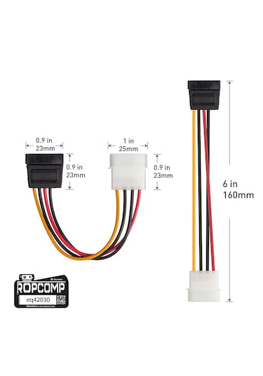 Ropcomp 4-pin Molex Erkek - 15-pin Sata Güç Dönüştürücü Kablo 20 Cm