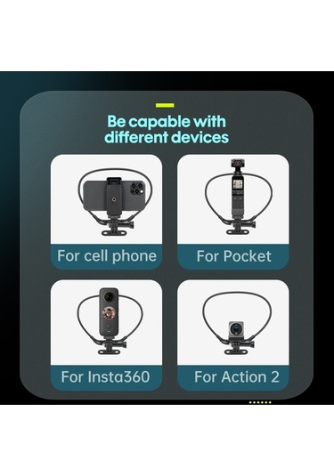 Pazly Startrc Boyun Askısı Kamera Tutucu Siyah Gopro Insta360 Djı Uyumlu Dikey Yatay Montaj Telefon Klipsi