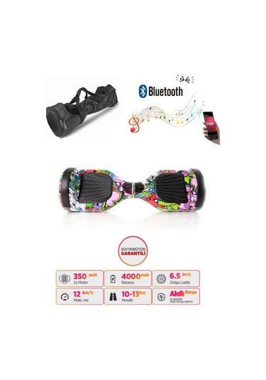 Elektrikli Kaykay Scooter Akıllı Denge Hoverboard + Hoverkart + Çanta Full Ledli Extrem Paket D04