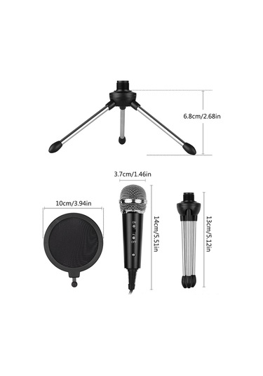 Maiyame Siyah Plastik Ve Metal Karışımı Kardiyoid Kondansatör Mikrofon Seti, Tripod Ve Aksesuarlar Dahil