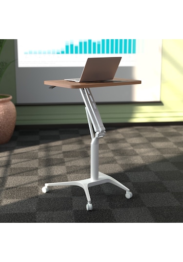 Karr Office D-FLEX-B Mobil Yükseklik Ayarlı Masa - Bambu Tabla - Beyaz Ayak Bambu