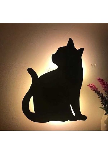 Tongxida Kedi Silüetli Duvar Lambası - Sesli Aydınlatma, Kullanışlı Pilli Projeksiyon Siyah