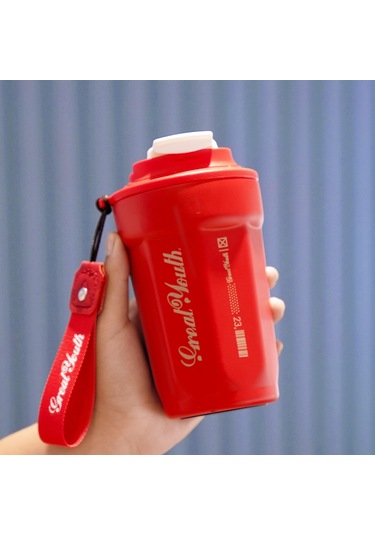 316 Paslanmaz Çelik Kahve Fincanı Kız Yüksek Değerli Su Bardağı Erkek Termos Bardağı Taşınabilir Yeni Sevimli Çift Bardak Kırmızı