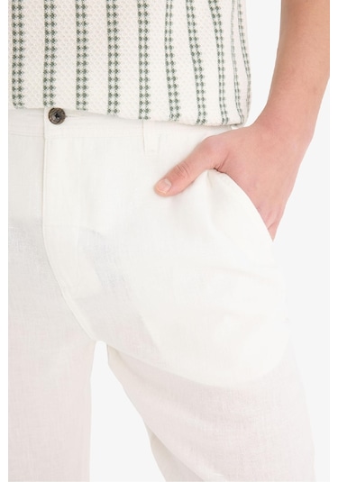 Defacto %100 Keten Relax Fit Rahat Kesim Düz Paça Yazlık Beyaz Pantolon C1117ax25spwt33 Beyaz