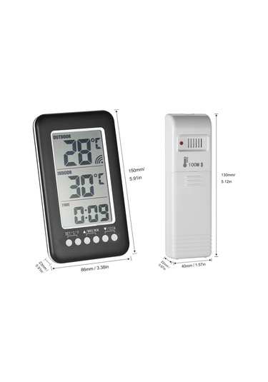 Kangvka Ev Ve Dış Mekan Sıcaklık Ölçer, Kablosuz Sensör, Maksimum-minimum Hafıza, Saat Fonksiyonu, Duvar Veya Masaya Konulabilir, Pil Dahil Değil