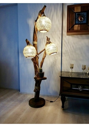 ArtAğaçTasarım Ağaç Lambader Doğal Ahşap Bodrum Serisi Min. 180 Cm