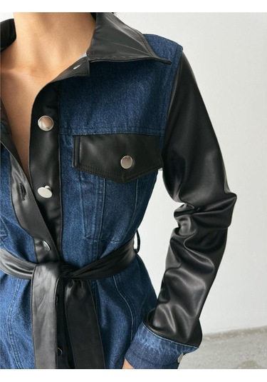 The İstanbul Kot Elbise Uzun Önden Düğmeli - Mavi Mavi