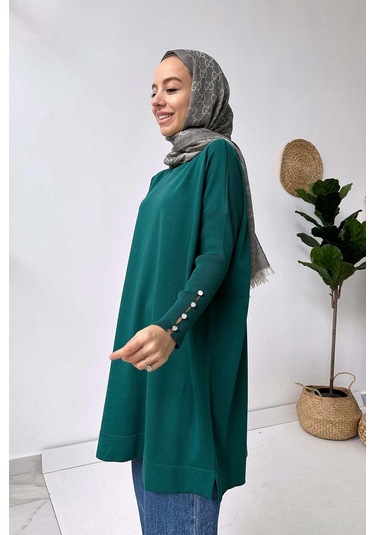 Kol Detay Merserize Tunik - Zümrüt Yeşil