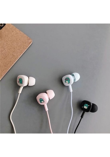 Evrensel Sevimli Karikatür Kulakiçi Bas Saklama Kutusu İle Kulak İçi Kablolu Mikrofon Kulaklık