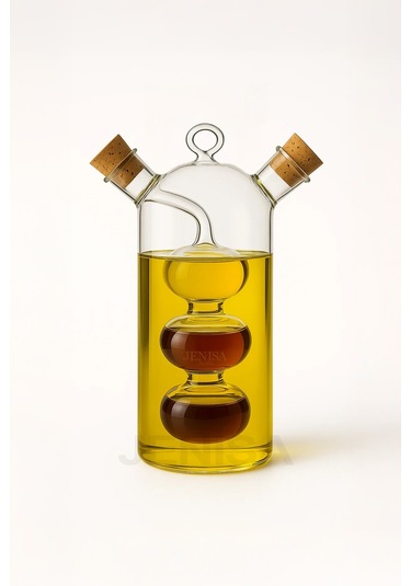 Çift Hazneli Cam Premium Yağdanlık & Sirkelik -360ml Zarif Ve Şık Tasarım Şeffaf