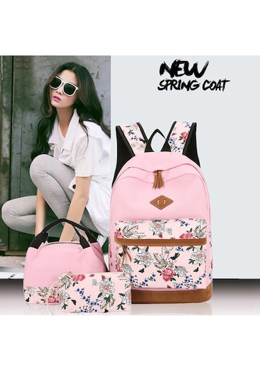 Moda Trendi Yeni 3 Seti Sırt Çantaları Yüksek Kaliteli Kızlar Sevimli Pembe Yumuşak Tuval Öğrenci O Araba