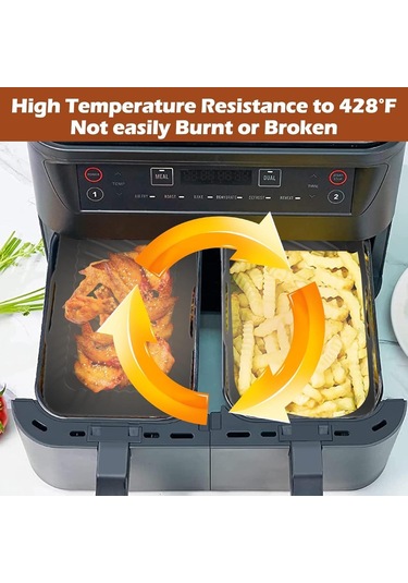 Youmex Ninja Foodi Dz201 Çift Hava Fritözü İçin Yeniden Kullanılabilir Silikon Liner - 8 Quart, Kaymaz - 2 Adet Siyah Siyah