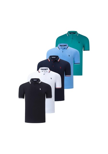 Beşli Set T8594 Dewberry Erkek T-shırt-siyah-beyaz-lacivert-açık Mavi-yeşil Siyah-beyaz-lacivert-açık Mavi-yeşil