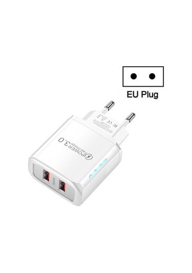 Rogfer 36w Çift Bağlantı Noktalı Qc3.0 Usb Cep Telefonu Şarj Cihazı Çift 18w Çıkış, Ab Fiş Beyaz
