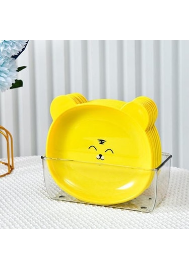 Beyaz Atıştırmalık Tabağı Sevimli Ayı Deseni   İstiflenebilir Yuvarlak Kenarlar Çok Amaçlı Plastik Yerden Tasarruflu