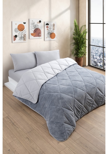 Çift Kişilik Wellsoft Yorgan-çarşaflı 2 Yastık Kılıflı Uyku Seti Gri