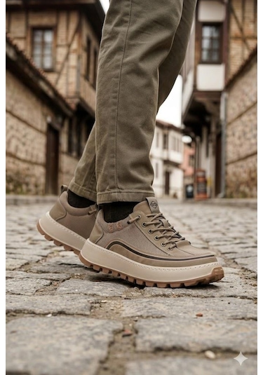 Guja 26y514 Rahat Hafif Taban Tekstil Lastik Bağcıklı Sneaker Erkek Ayakkabı Haki