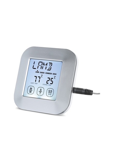 Pazly Dokunmatik Ekran Dijital Et Termometresi Prob Lcd Arka Işık Mıknatıs Zamanlayıcı Alarm Gümüş Gümüş