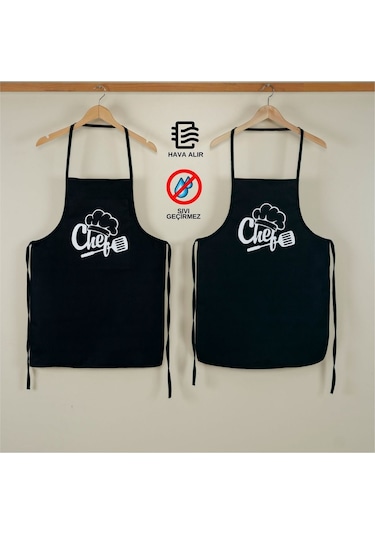 Beautiful İkili Paket Sıvı Geçirmez Su Geçirmez Mutfak Önlüğü Siyah01