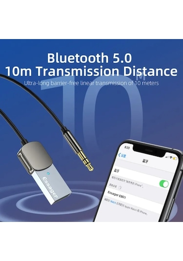 Essager Aux Bluetooth Mikrofonlu 3.5mm 5.0 Verici Araç Kiti