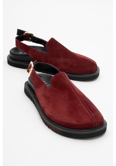Laby Bordo Süet Hakiki Deri Kadın Sandalet Bordo