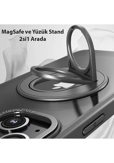 Zhltools Apple Uyumlu iPhone 14 Plus İçin Magsafe Yüzük Standlı Manyetik Silikon Kılıf