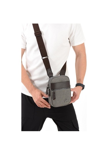 Kanvas Kumaş Telefon Çantası Erkek Postacı Çanta 20 12 Cm Çapraz Askılı Omuz Çantası Mega Çanta Gri