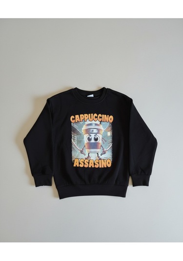 Cappuccino Assasino Baskılı 3 İplik Şardonlu Eşofman Takımı Siyah