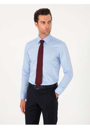 Cacharel Açık Mavi Slim Fit Pamuklu Klasik Gömlek Denım
