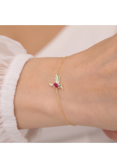 925 Ayar Gümüş Renkli Taşlı Arı Kuşu Bileklik Altın