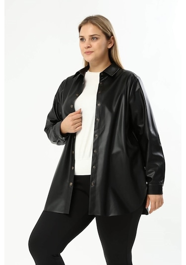 Suni Deri Kuşaklı Gömlek Ceket (523192260)