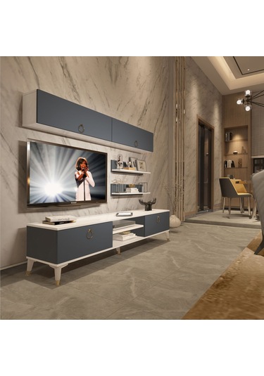 Decoraktiv Eko 5 Mdf Dvd Gold Tv Ünitesi Tv Sehpası Beyaz - Antrasit