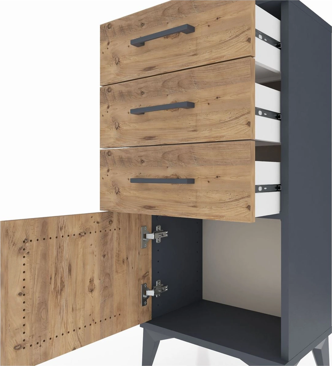 Arges Komodin 3 Çekmeceli Tek Kapaklı 44x30x96 Antrasit-çam Antrasit