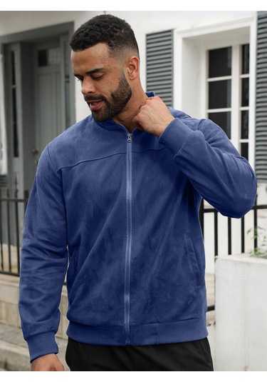 Edwardest Erkek Süet Bomber Fermuarlı Hırka Ceket Kahverengi