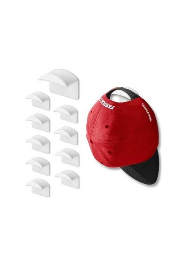 Novahub 10'lu Şapka Askısı Seti - Duvarlı, 3m Yapışkanlı, Beyaz, Matkap Gerektirmez Beyaz