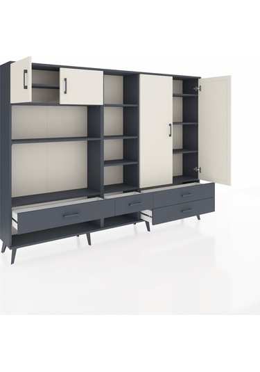 Arges Dolap 12 Raflı 4 Çekmeceli 4 Kapaklı 220x30x163 Antrasit-ay Antrasit-aytaşı/antrasit