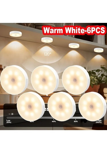 Lumaworld 6lı Amill Akıllı Hareket Sensörlü Usb Şarjlı Dimlenebilir Dolap Altı Led Işık Seti Sıcak Beyaz Sıcak Beyaz-3500k