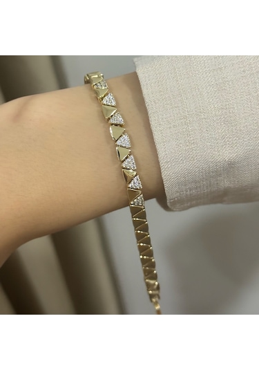 Vip Seri Gold Renk Üçgen Model Bileklik Altın