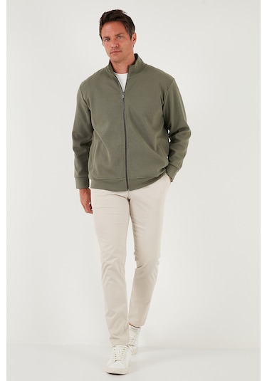 Buratti Pamuklu Regular Fit Dik Yaka Fermuarlı Erkek Hırka 5901077 Haki
