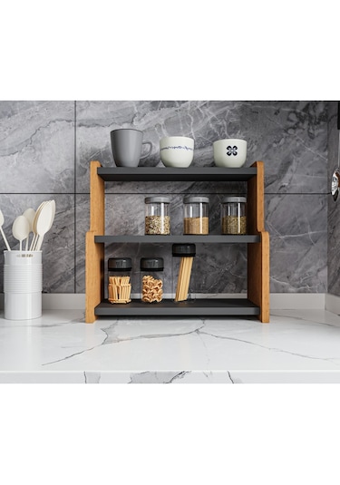 Alpa Ev Mobilya 3 Katlı Tezgah Üstü Mutfak Rafı, Baharatlık Ve Çok Amaçlı Organizer Atlantik Çam-antrasit