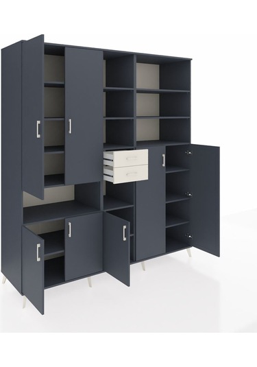 Kronos Dolap 17 Raflı 2 Çekmeceli 7 Kapaklı 220x59x243 Antrasit-antrasit/aytaşı Antrasıt/aytası