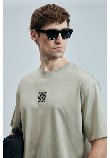 Lufian Erkek Helıx Modern Grafik T-shirt 111020245 Bej Bej