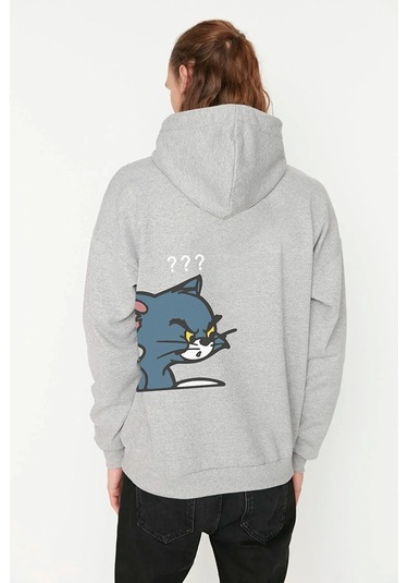 Sweatshirt Tom Ve Jerry Baskılı Kapşonlu Gri2