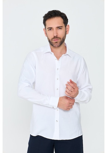 White Stone Beyaz Dynamic Fit Erkek Uzun Kollu Gömlek